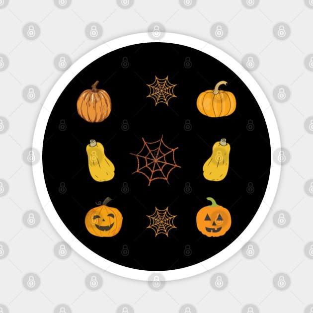 Pumpkin, Swede & Spiderweb, mug, pin, sticker Magnet by DeniseMorgan